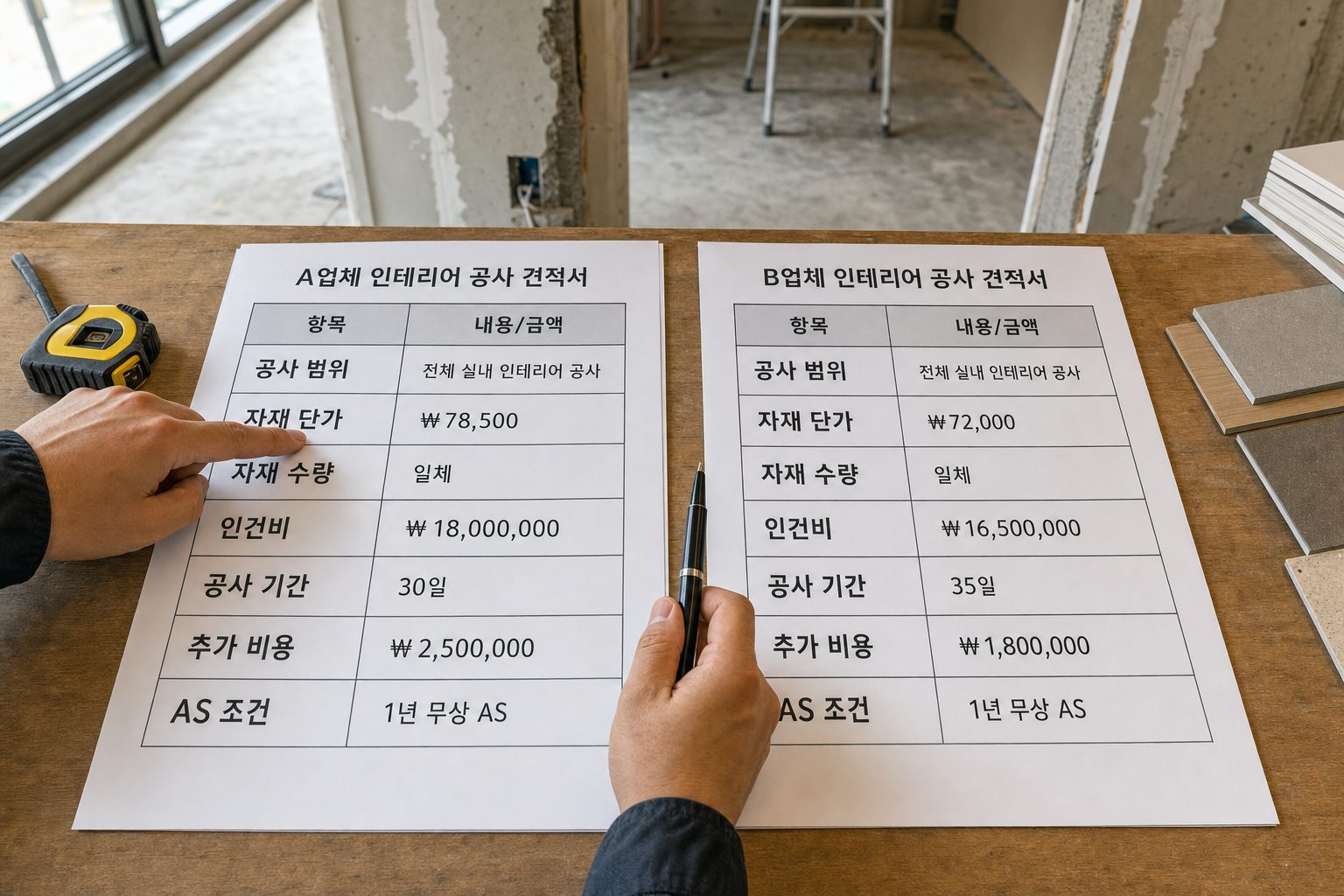 인테리어 견적 비교 시 확인해야 할 항목 7가지