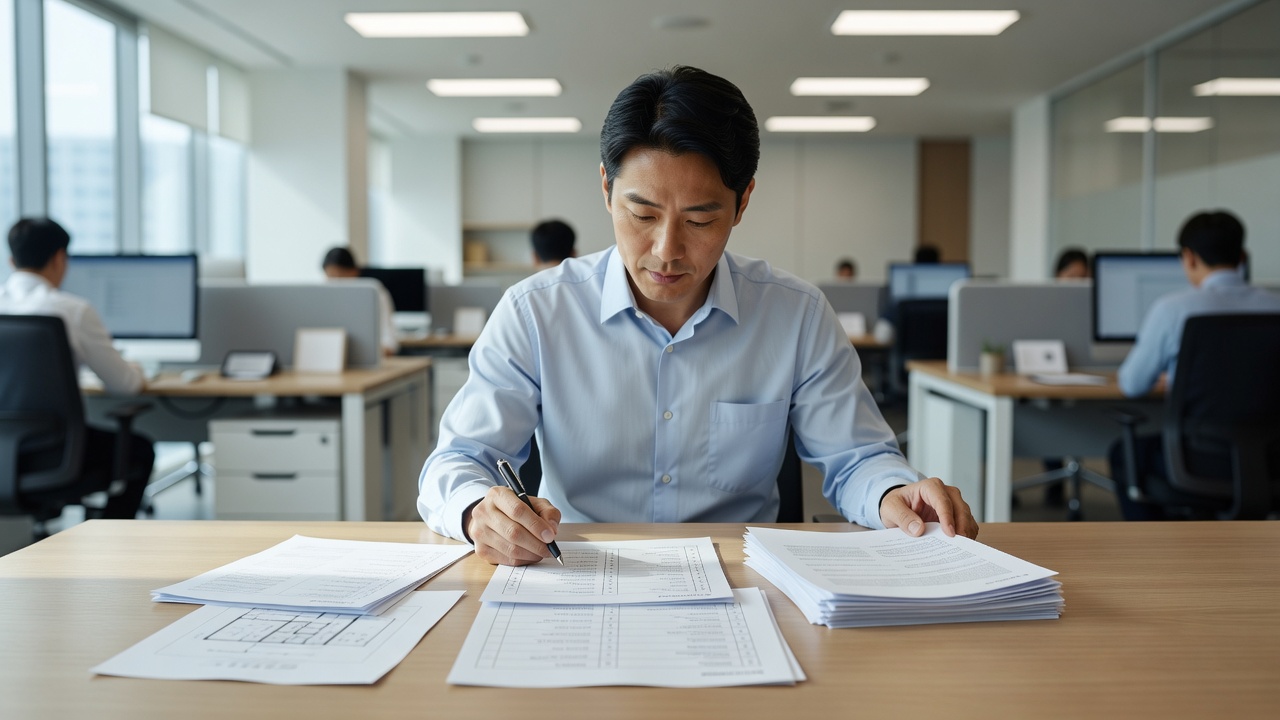 인테리어 계약 체크리스트를 검토하는 상업공간 모습