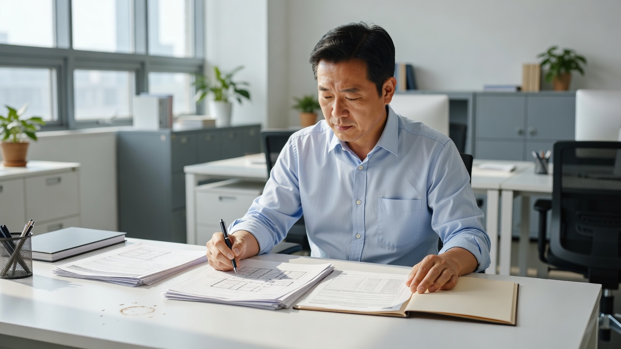 상업 인테리어 계약 체크리스트 기본 개념을 설명하는 문서 검토 장면