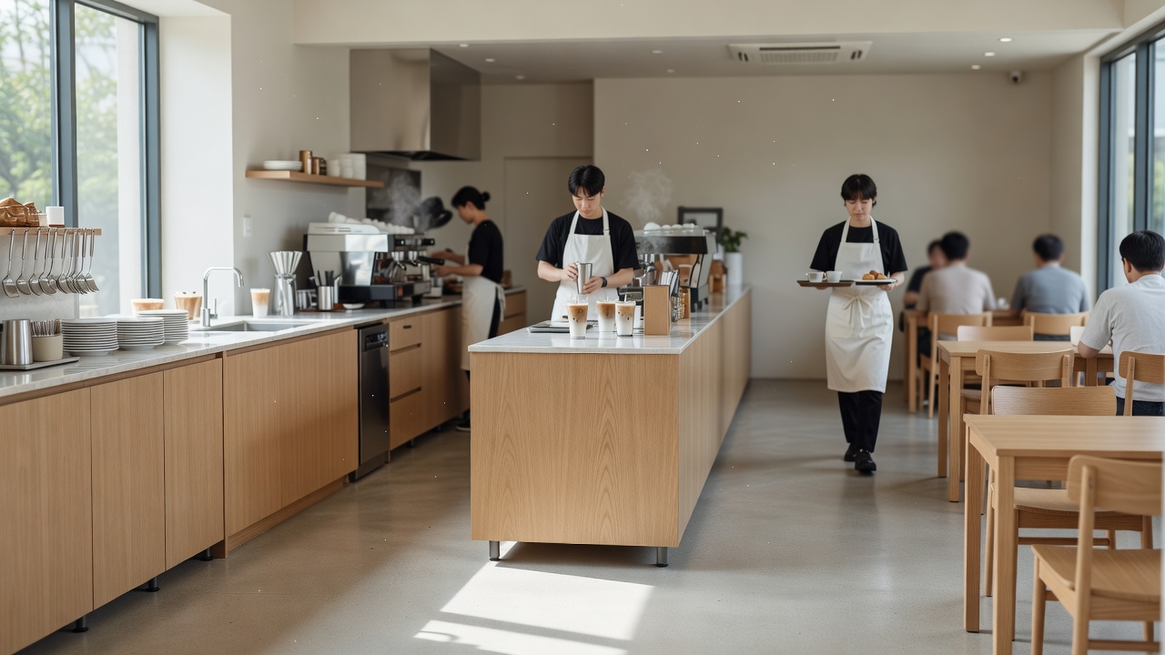 카페 인테리어 동선 기본 원칙을 보여주는 실내 전경